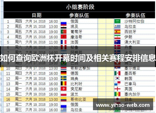 如何查询欧洲杯开幕时间及相关赛程安排信息